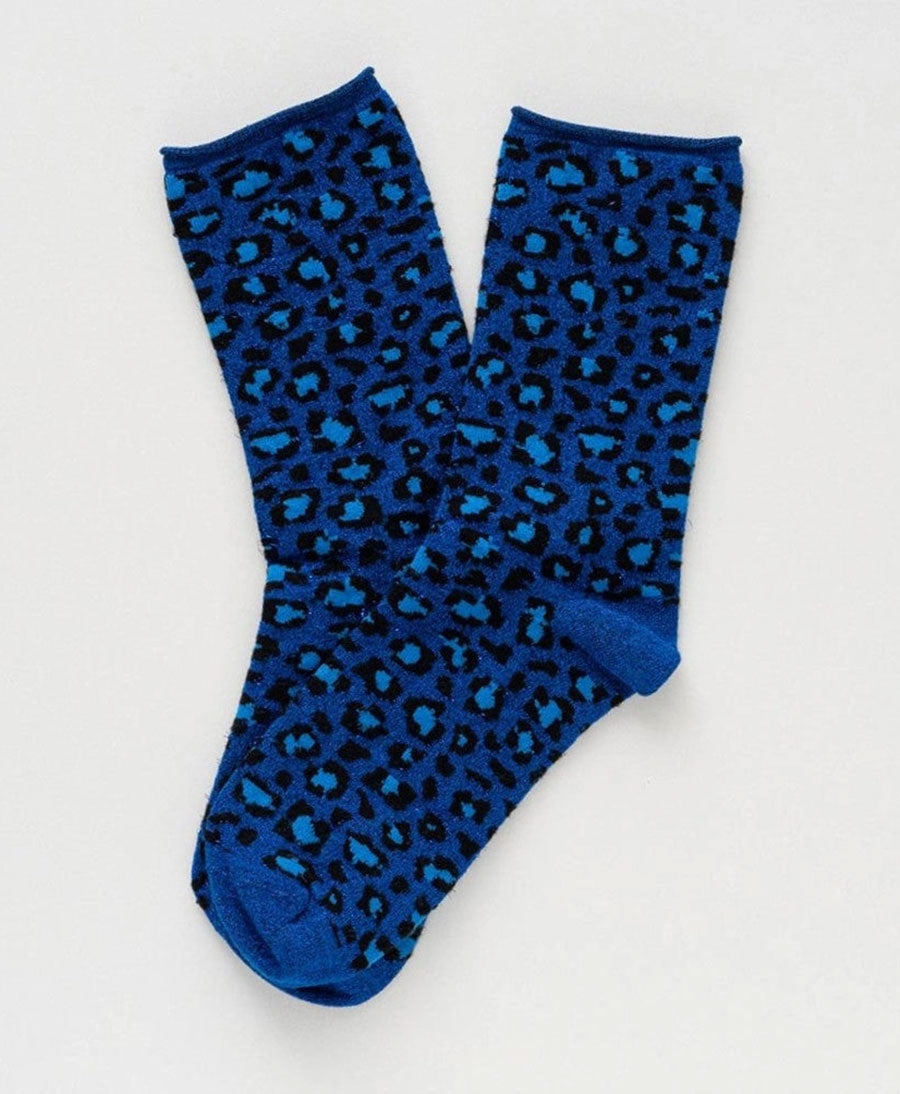 Glitzer Socken Lyocell - Leopard Blau