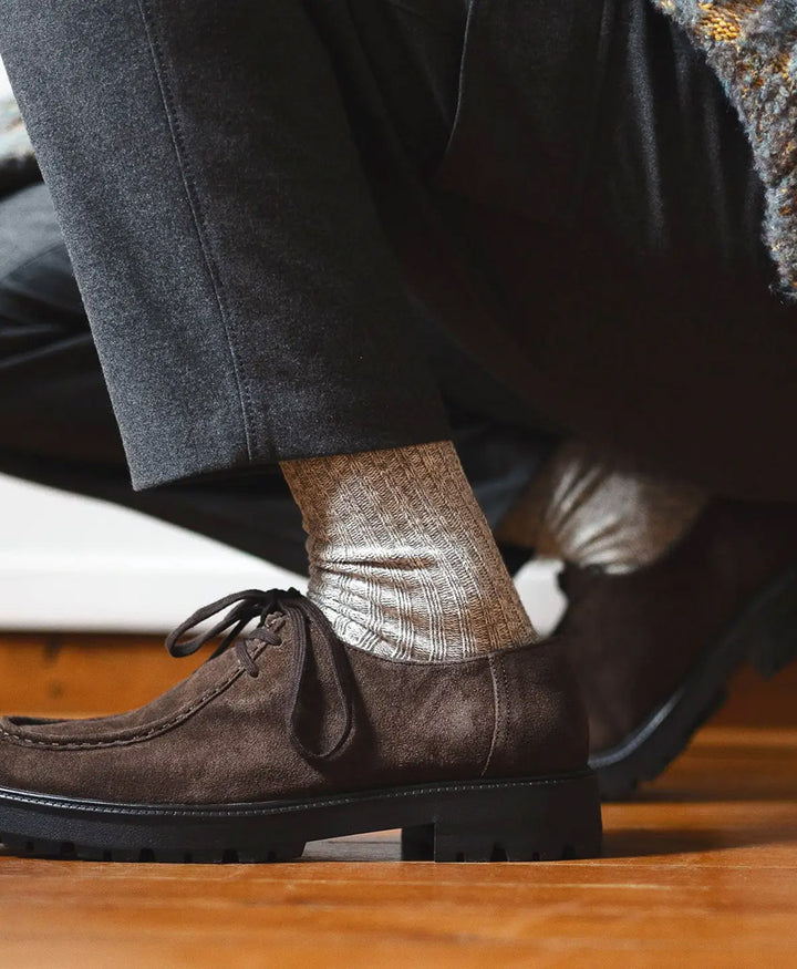 Gerippte Socken Baumwolle Melange - Hellgrau