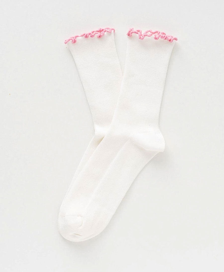 Rüschen Socken - Bio-Baumwolle - Weiss / Rosa