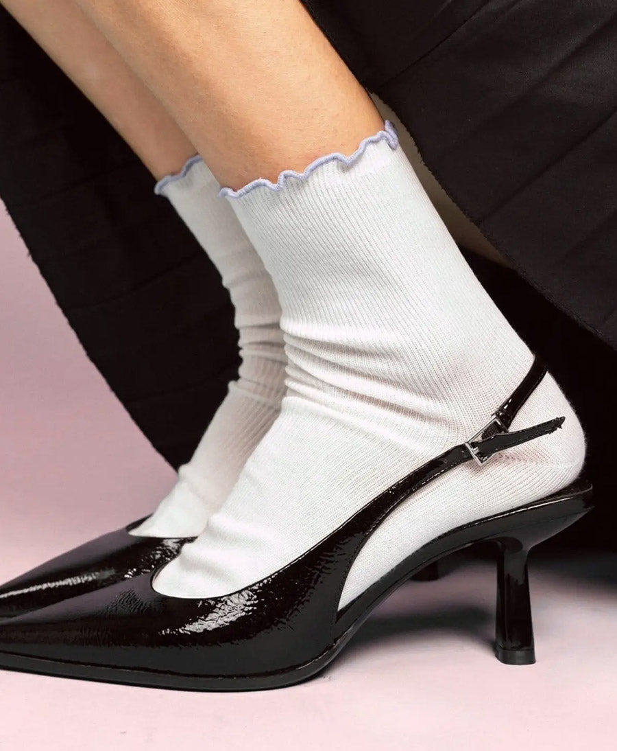 Rüschen Socken - Bio-Baumwolle - Weiss / Flieder