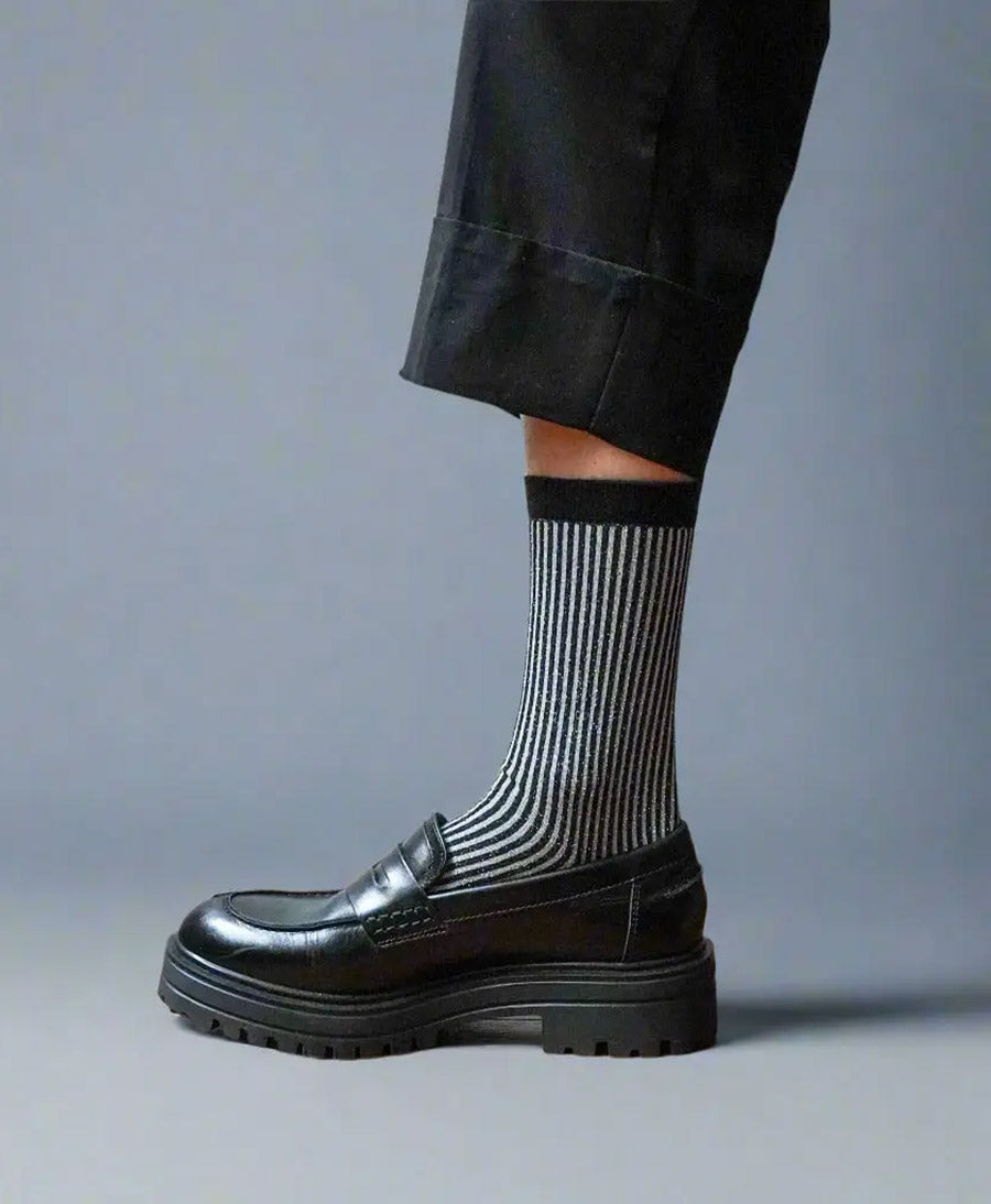Glitzer Socken Lyocell - Schwarz / Streifen