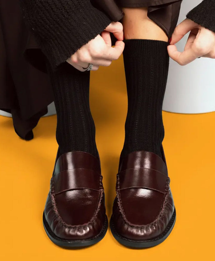 Pointelle Socken - gerippter Feinstrick - Schwarz