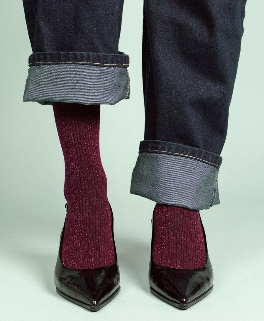 Glitzer Socken Lyocell - Burgunderrot