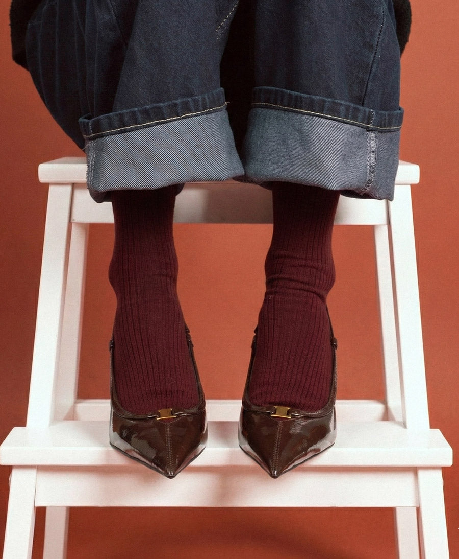 Socken Bio-Baumwolle - Feine Streifen - Dunkelrot