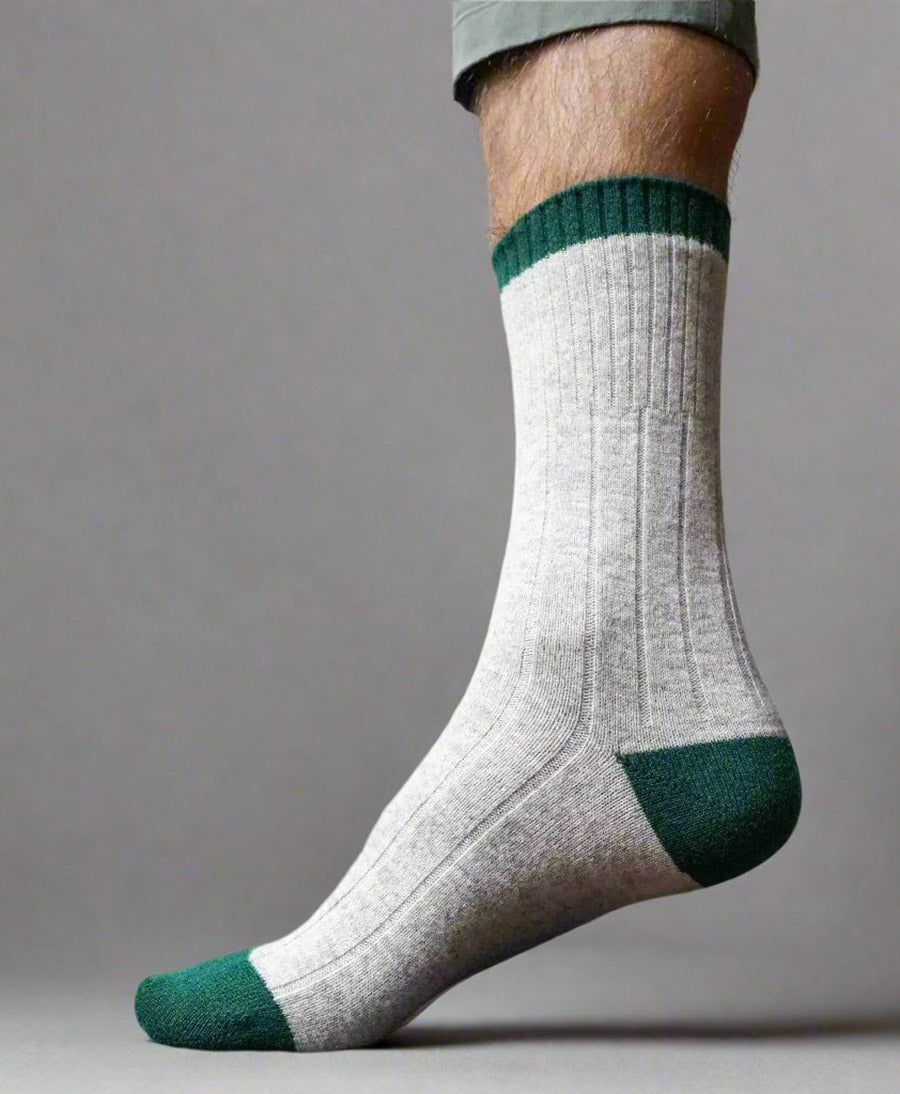 Socken Merinowolle - Sand / Grün