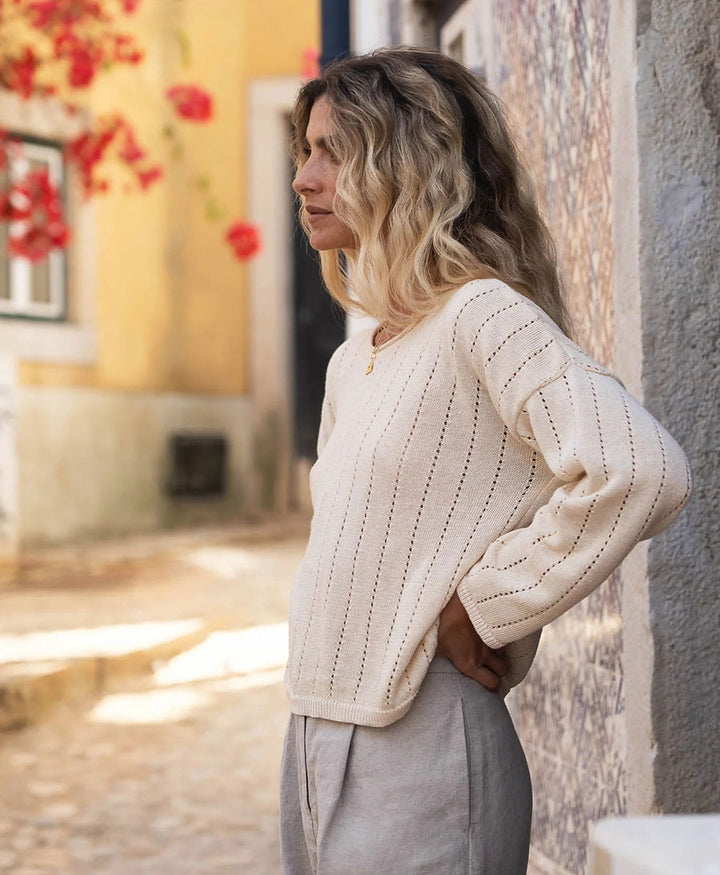 Strickpullover Sofie aus Leinen - Beige