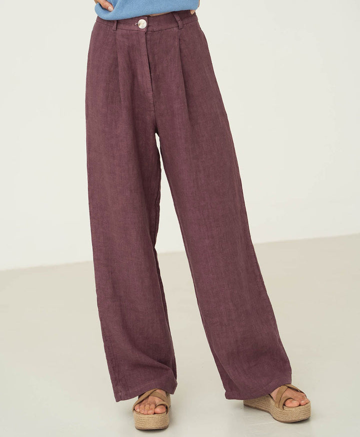 Hose Mara aus Leinen - Aubergine