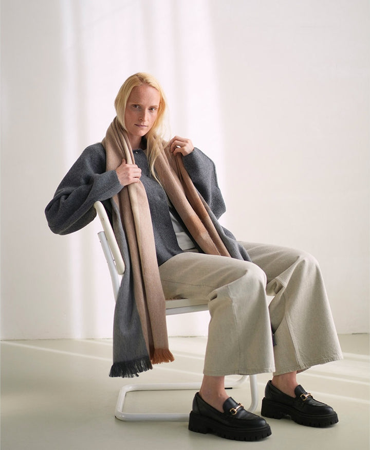 Halstuch Alpaka Schal - Karo - Caramel Clay