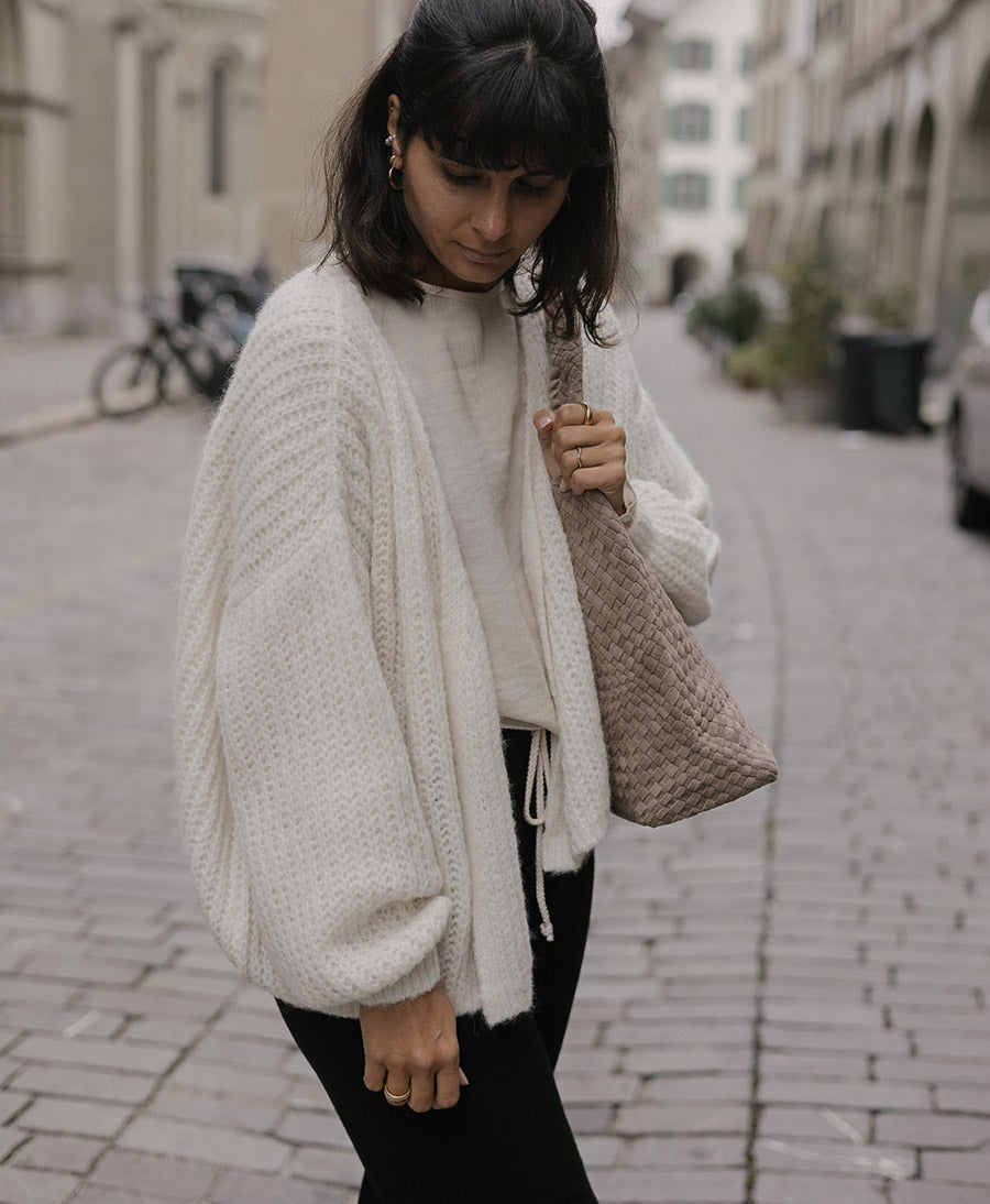 Leichter Strick-Wickelcardigan VEGA - Ivory