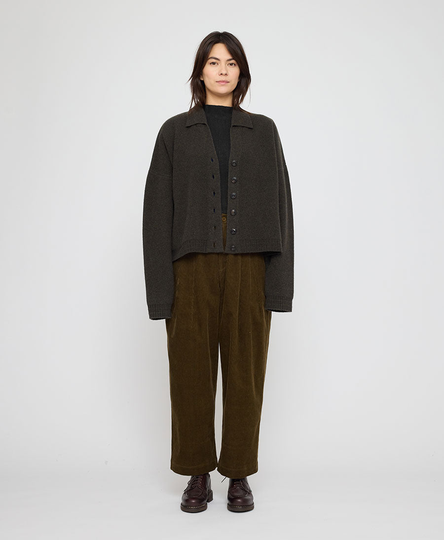 Strickcardigan Collared Cropped Cardigan - Olivbraun