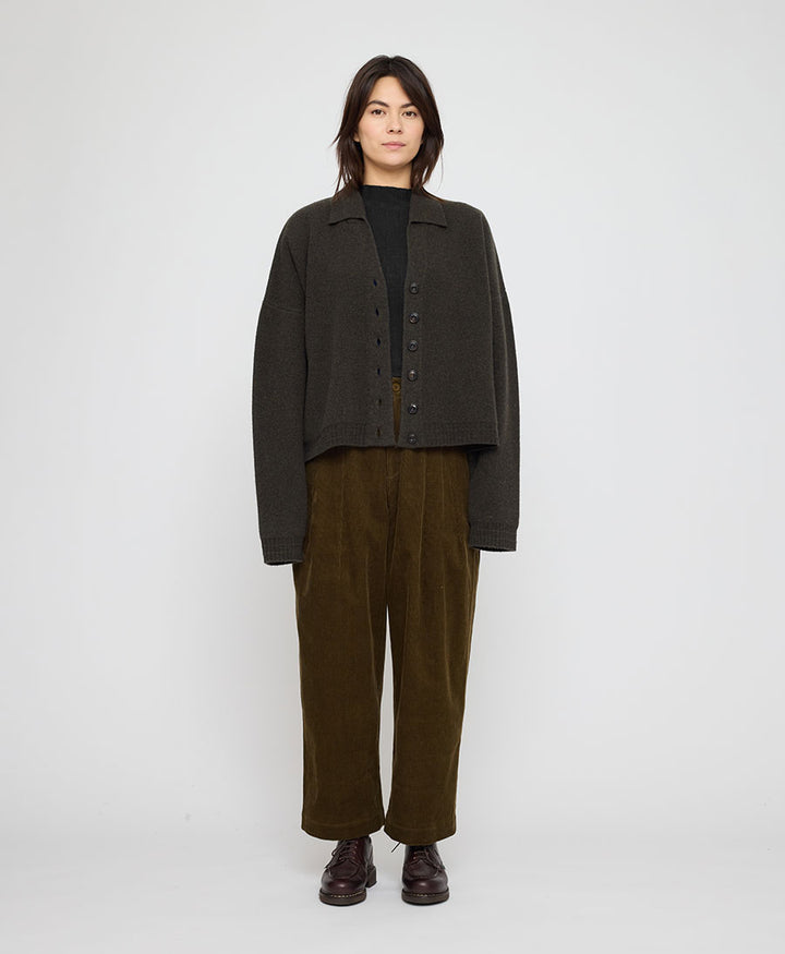 Strickcardigan Collared Cropped Cardigan - Olivbraun