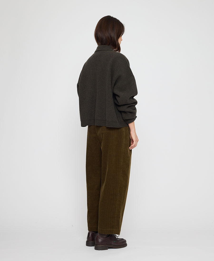 Strickcardigan Collared Cropped Cardigan - Olivbraun