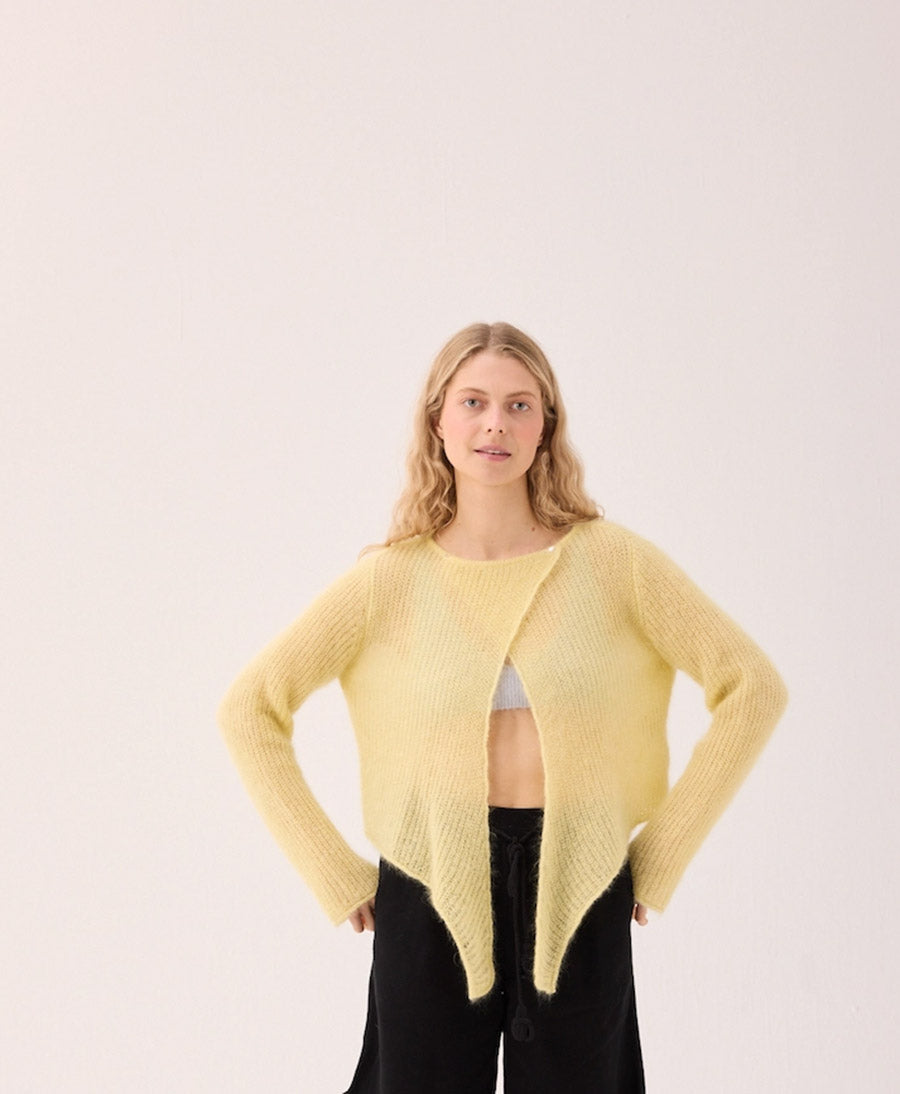 Kurzer Cardigan aus leichtem Strick - Hellgelb