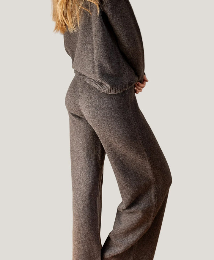 Strickhose - Wide Leg Pants - Kaschmir/Seide - Dunkelbraun