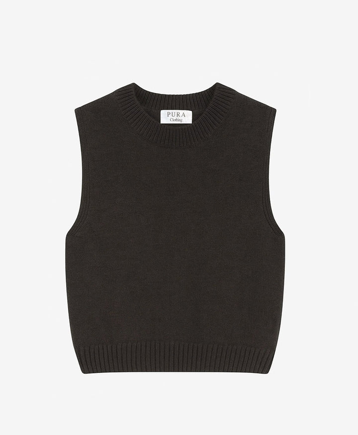Stricktop - Mock Neck Tank - Kaschmir/Seide - Dunkelbraun
