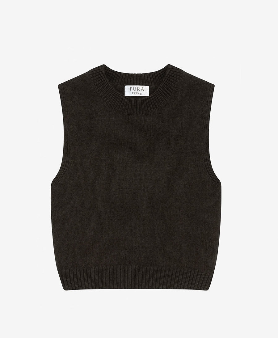 Stricktop - Mock Neck Tank - Kaschmir/Seide - Dunkelbraun