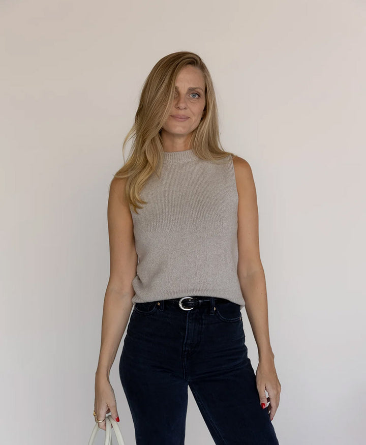 Stricktop - Mock Neck Tank - Kaschmir/Seide - Greige