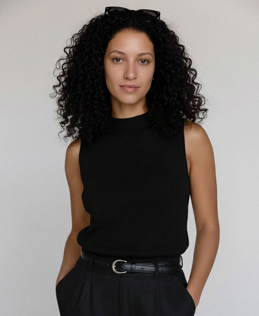 Stricktop - Mock Neck Tank - Kaschmir/Seide - Schwarz