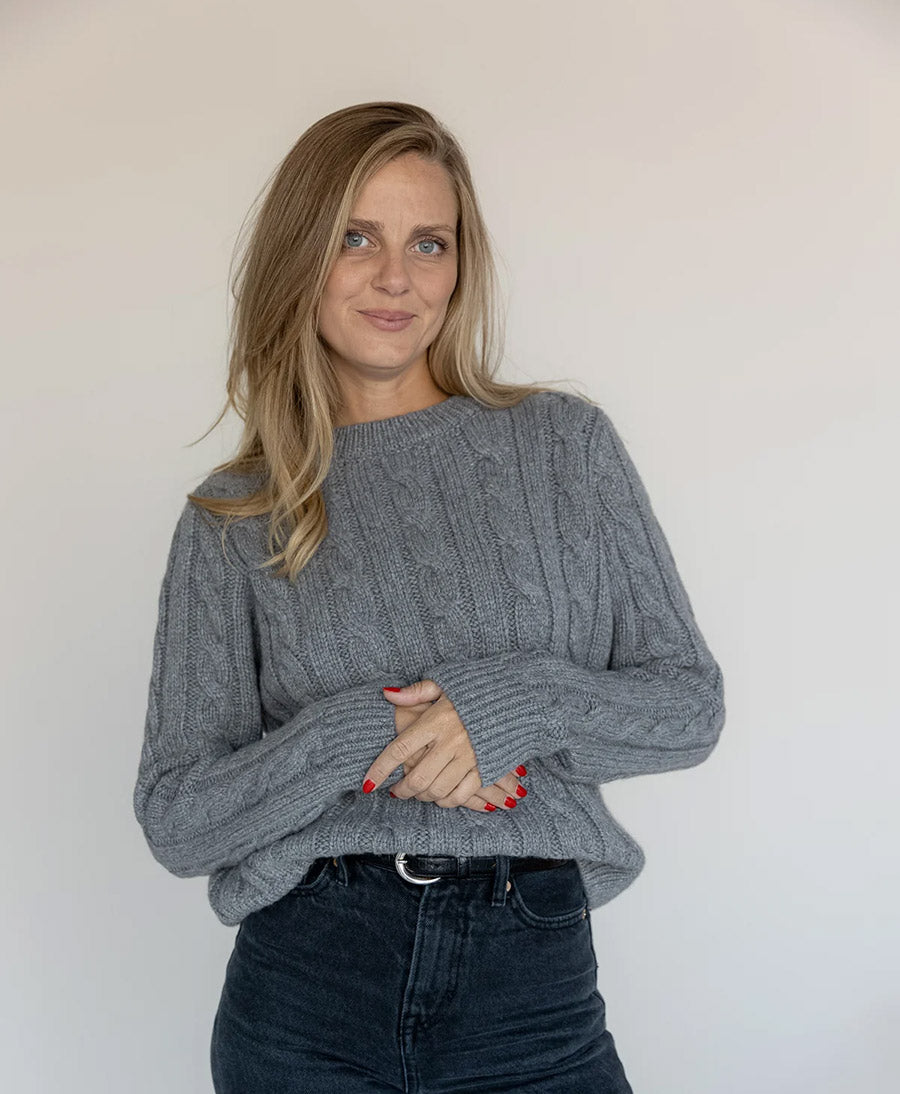 Strickpullover - Cable Knit Sweater - Kaschmir - Grau