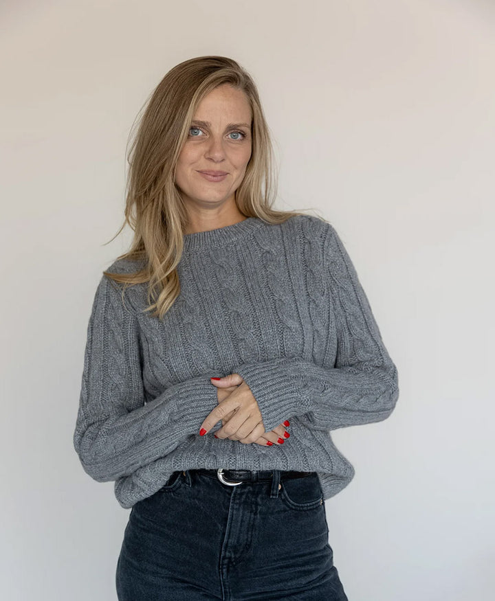 Strickpullover - Cable Knit Sweater - Kaschmir - Grau