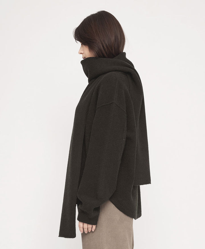 Langer Schal aus Merino Wolle - Olivbraun