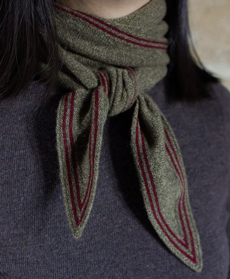 Kleiner Gestrickter Schal / Foulard aus Kaschmir - Grün / Rot