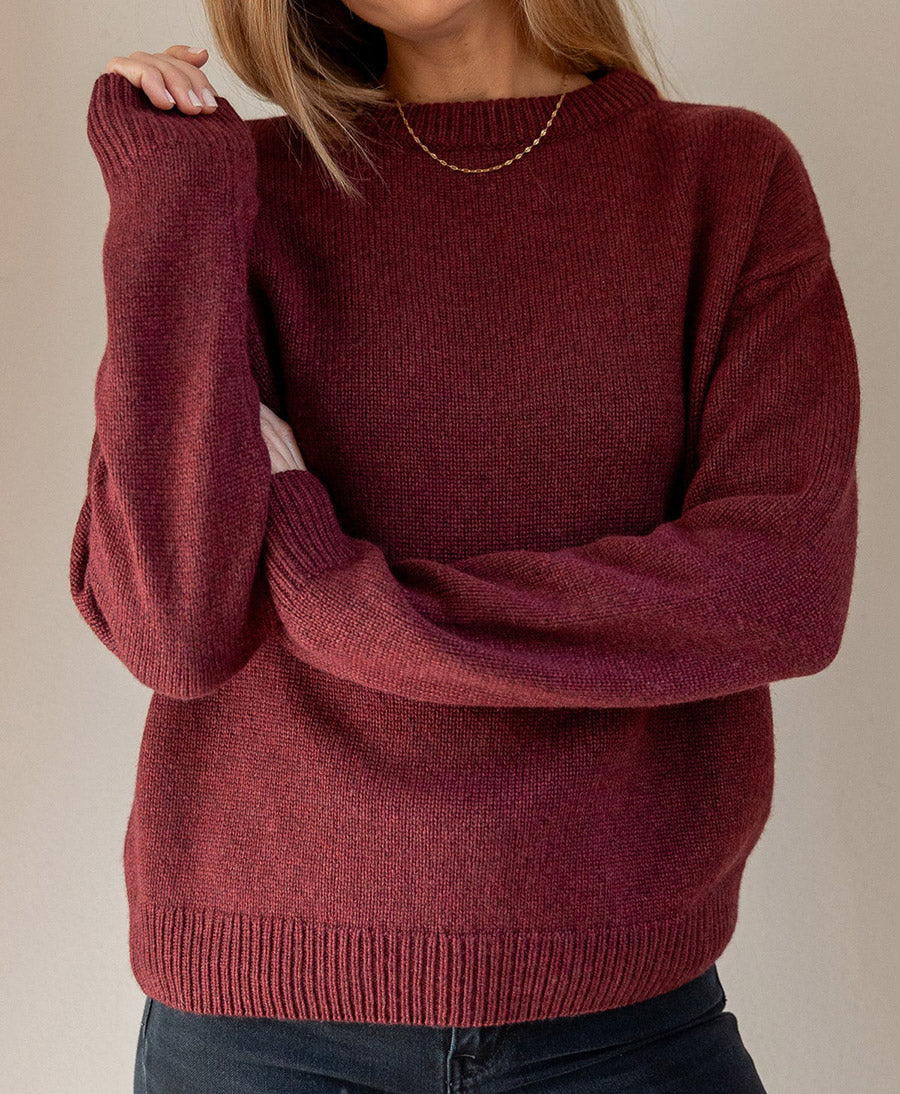 Strickpullover - Crewneck Sweater - Kaschmir/Seide - Burgundy