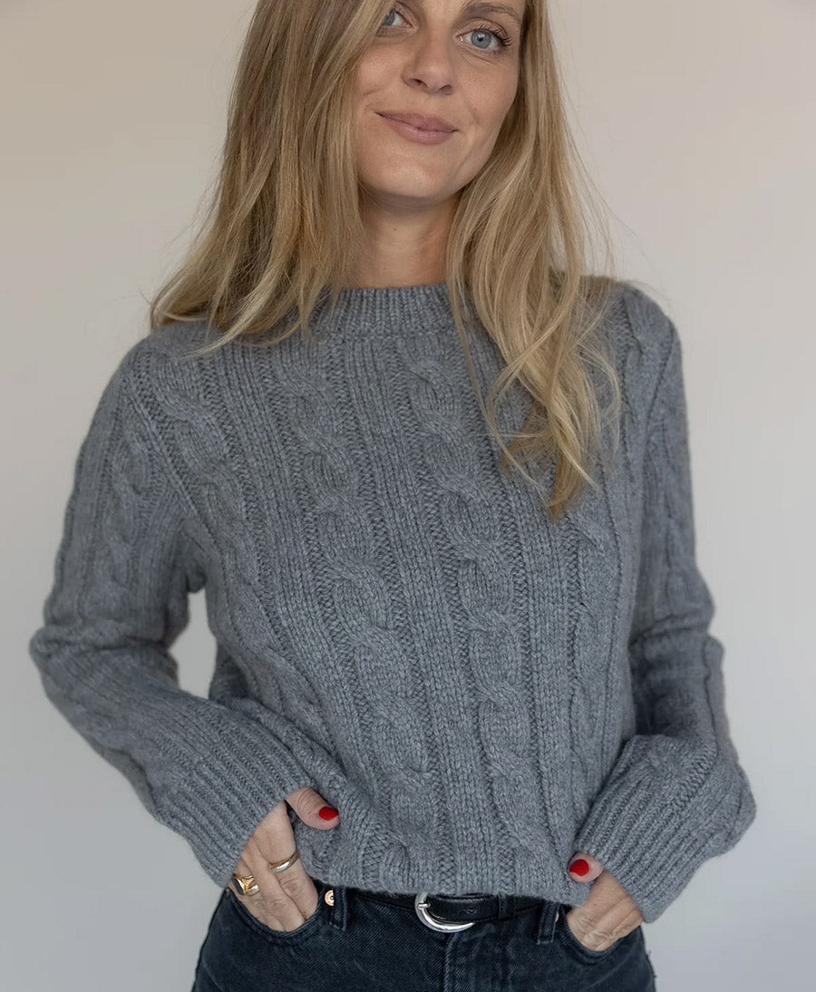 Strickpullover - Cable Knit Sweater - Kaschmir - Grau