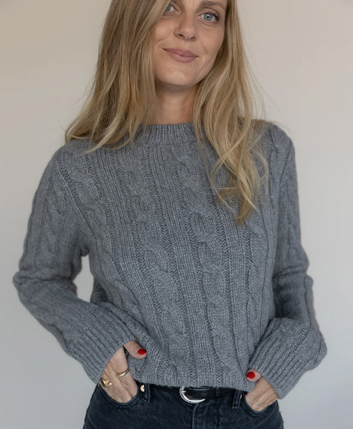 Strickpullover - Cable Knit Sweater - Kaschmir - Grau