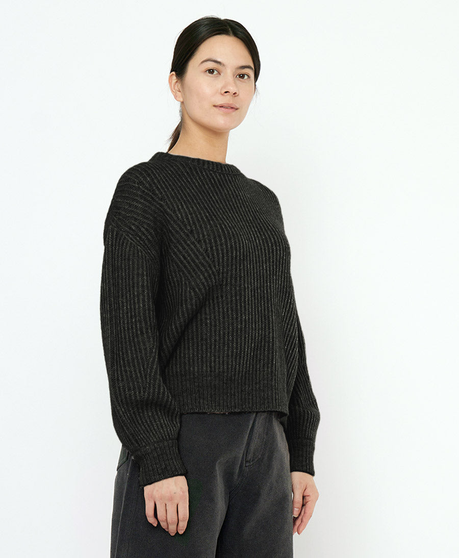 Strickpullover Striped Poet Sleeves Sweater - Grau-Schwarz Gestreift