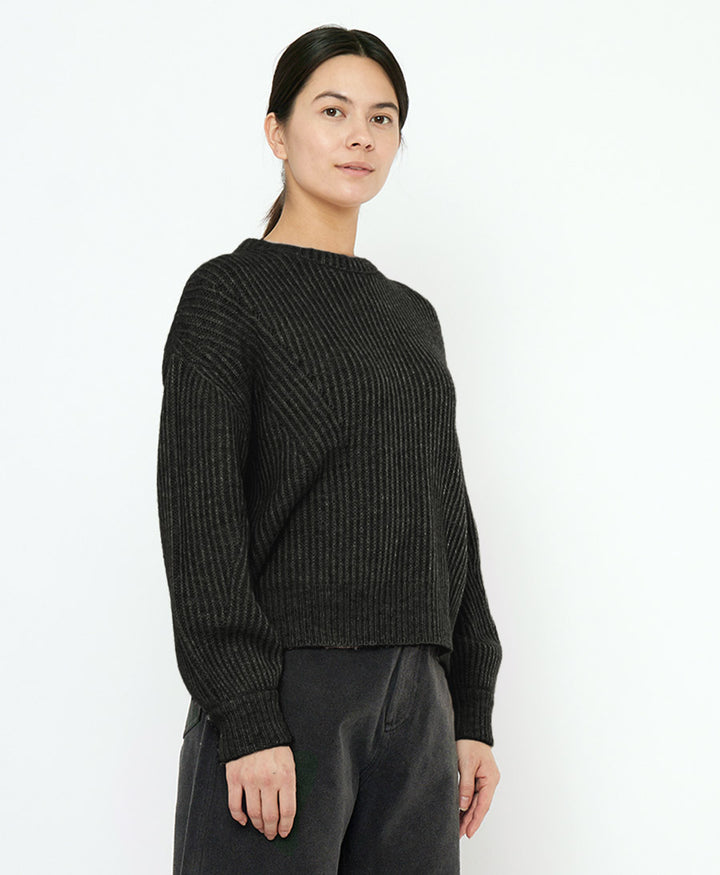 Strickpullover Striped Poet Sleeves Sweater - Grau-Schwarz Gestreift