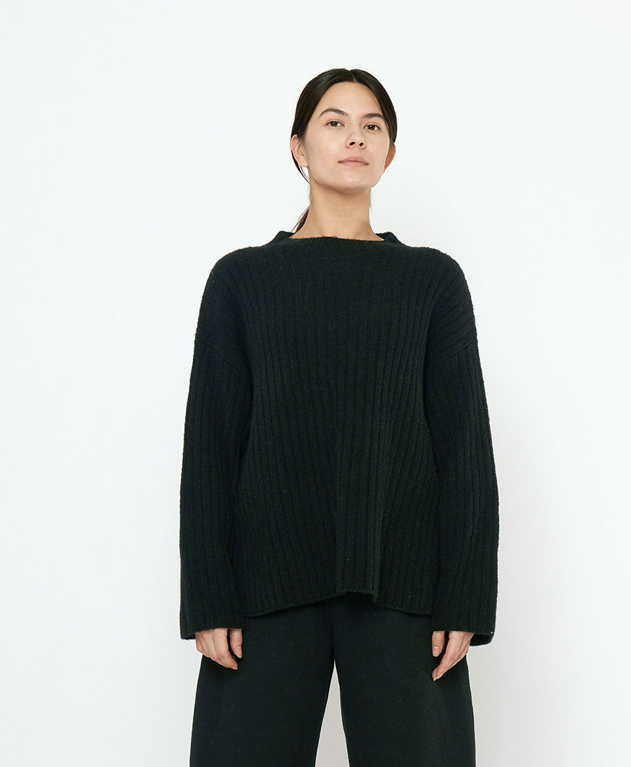 Strickpullover Oversized Ribbed Mockneck - Schwarz