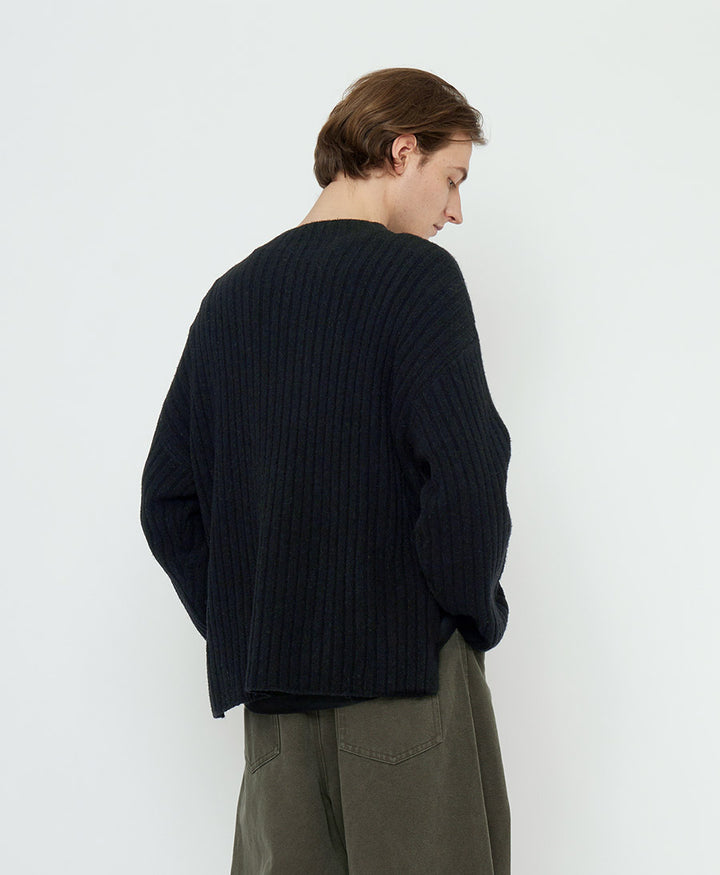 Strickpullover Oversized Ribbed Mockneck - Schwarz