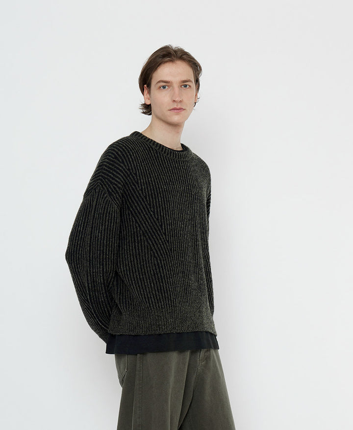 Strickpullover Striped Poet Sleeves Sweater - Grau-Schwarz Gestreift