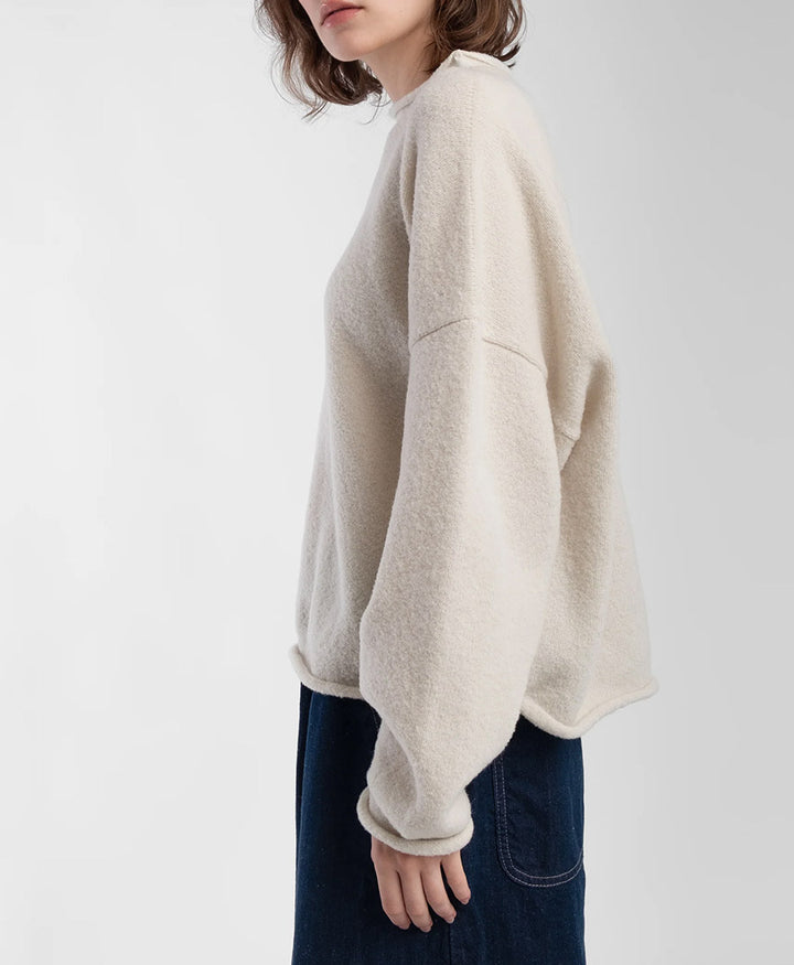 Strickpullover Cream Boucle Rolled Sweater