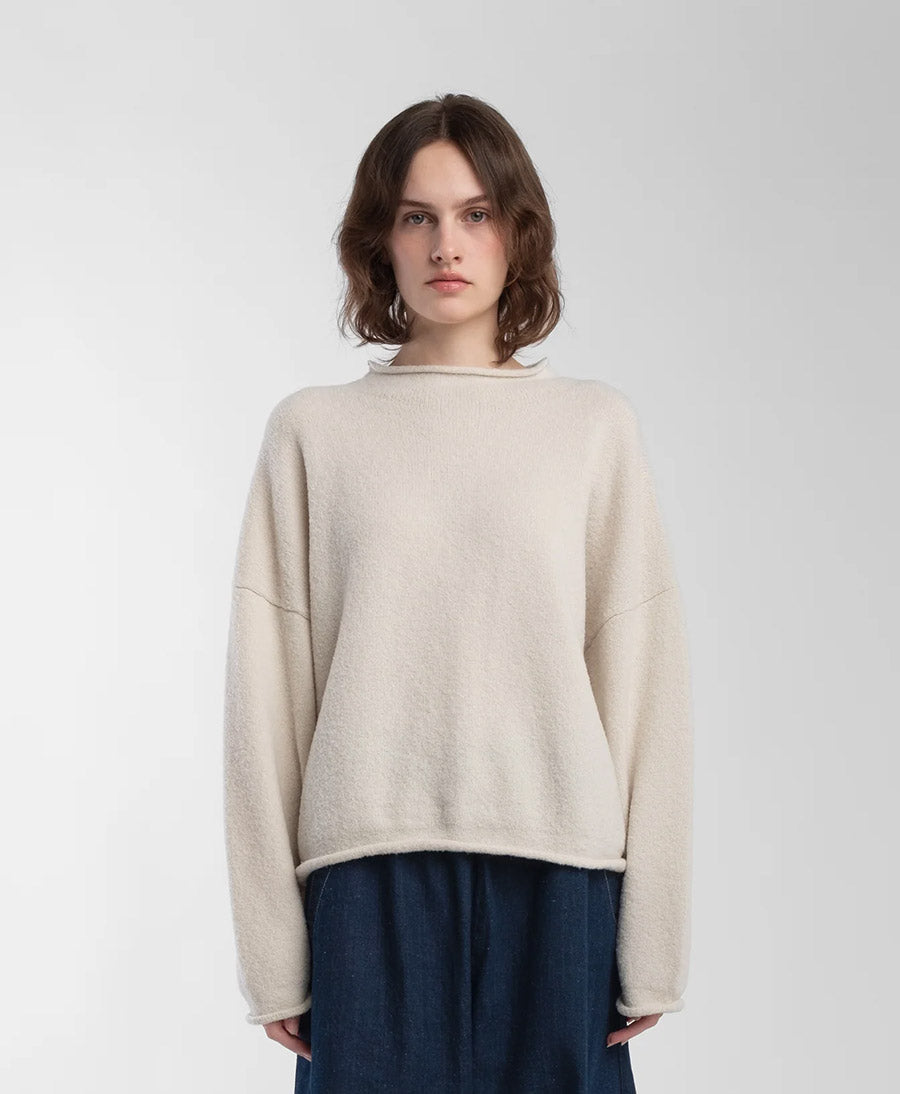 Strickpullover Cream Boucle Rolled Sweater