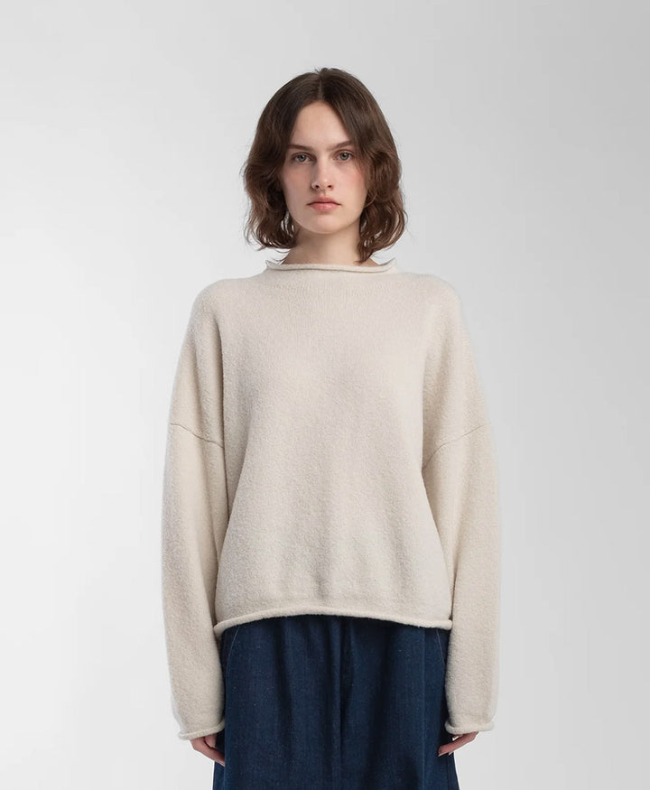 Strickpullover Cream Boucle Rolled Sweater