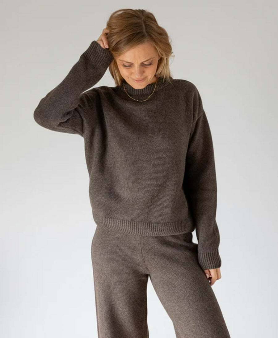 Strickpullover - Crewneck Sweater - Kaschmir/Seide - Dunkelbraun