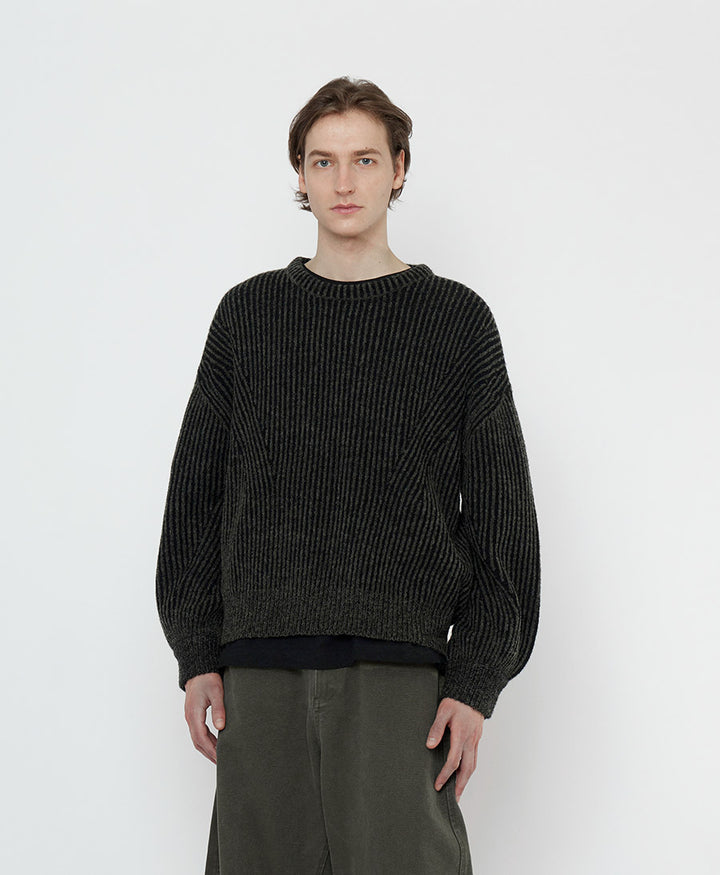 Strickpullover Striped Poet Sleeves Sweater - Grau-Schwarz Gestreift