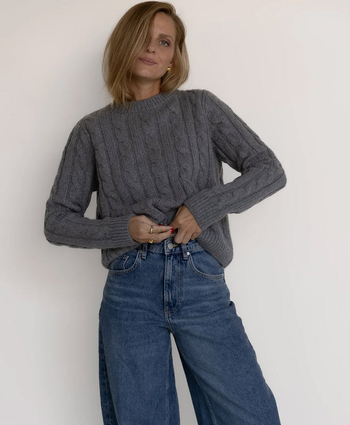 Strickpullover - Cable Knit Sweater - Kaschmir - Grau