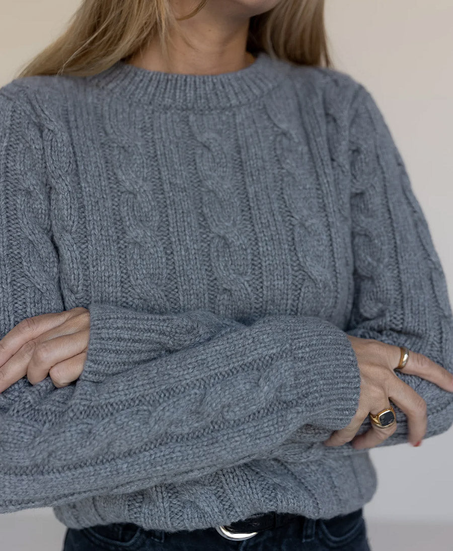 Strickpullover - Cable Knit Sweater - Kaschmir - Grau