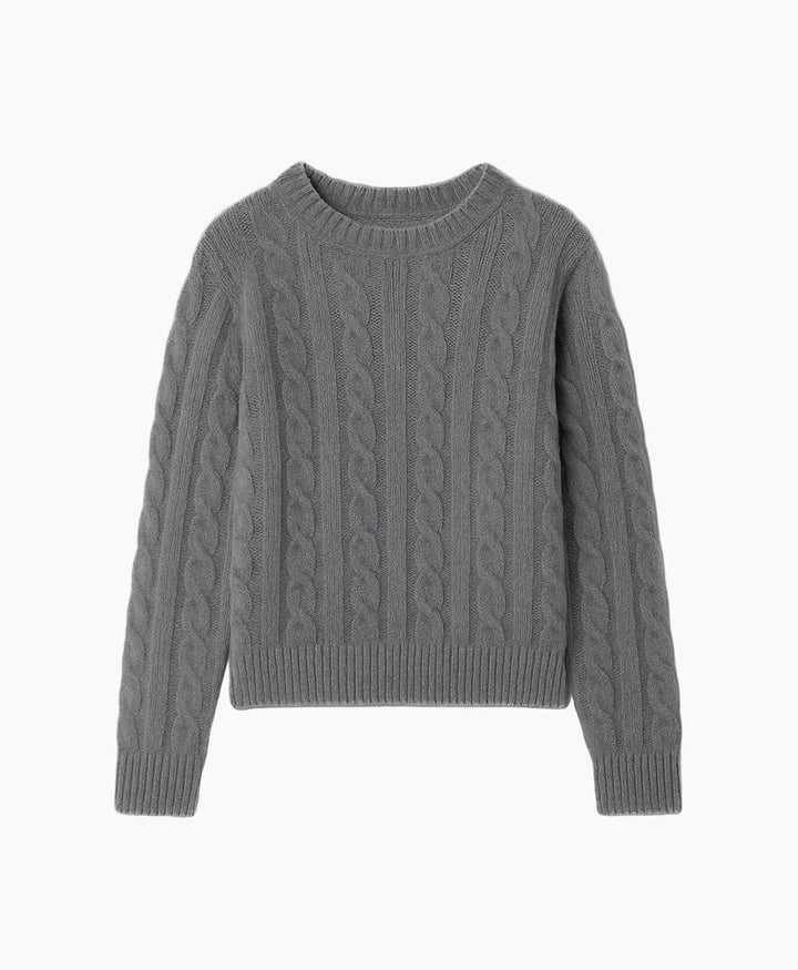 Strickpullover - Cable Knit Sweater - Kaschmir - Grau