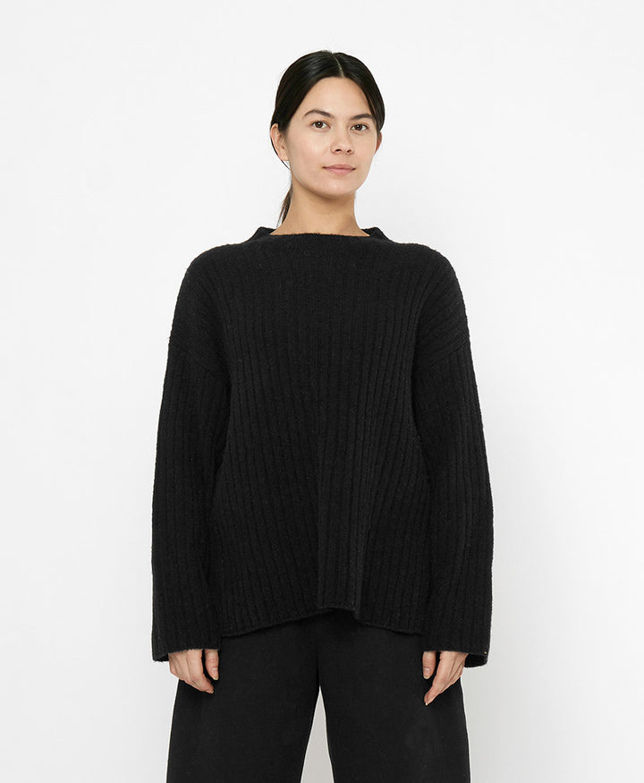 Strickpullover Oversized Ribbed Mockneck - Schwarz