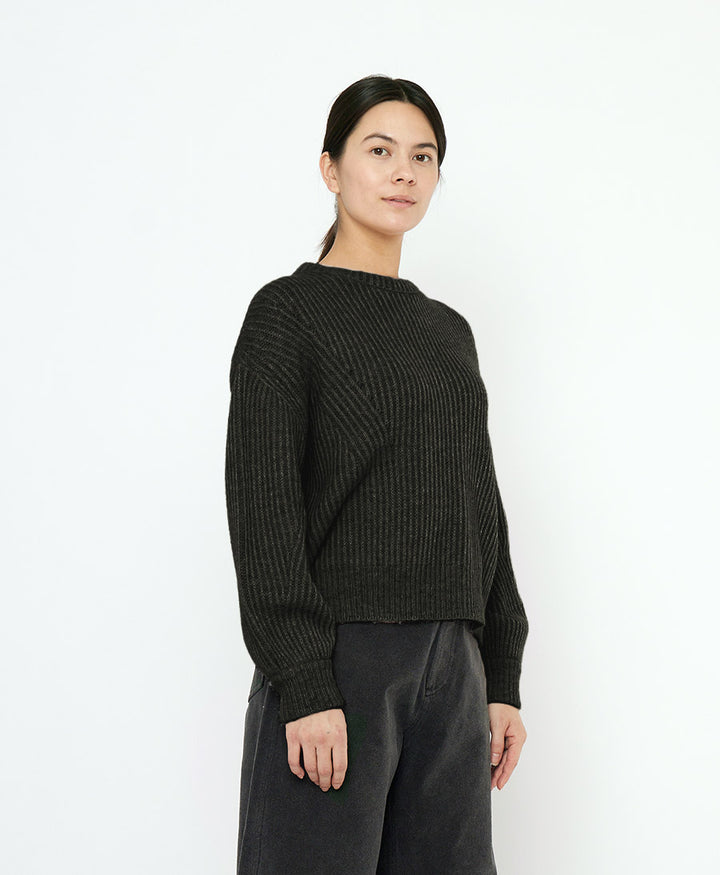 Strickpullover Striped Poet Sleeves Sweater - Grau-Schwarz Gestreift