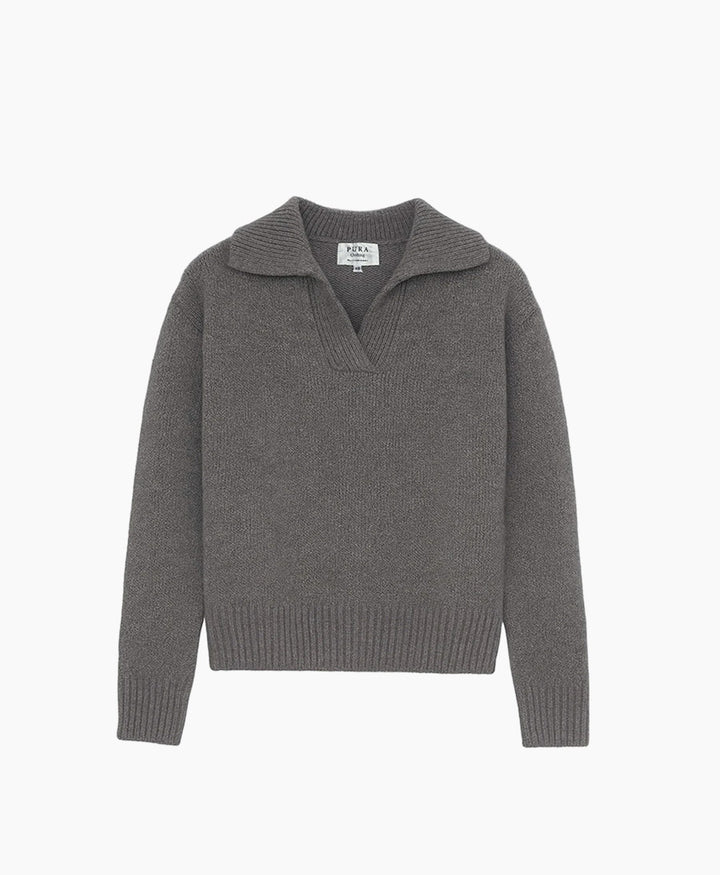 Strickpullover - V-Neck Sweater - Kaschmir - Grau