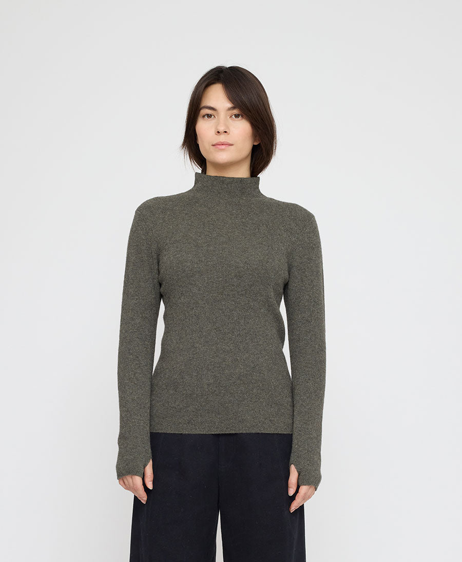 Strickpullover Yak Mock-Neck - Sage Gray