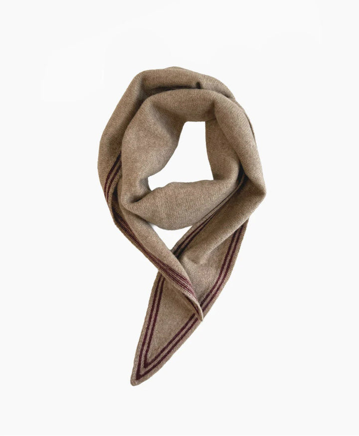 Kleiner Gestrickter Schal / Foulard aus Kaschmir - Beige / Rot
