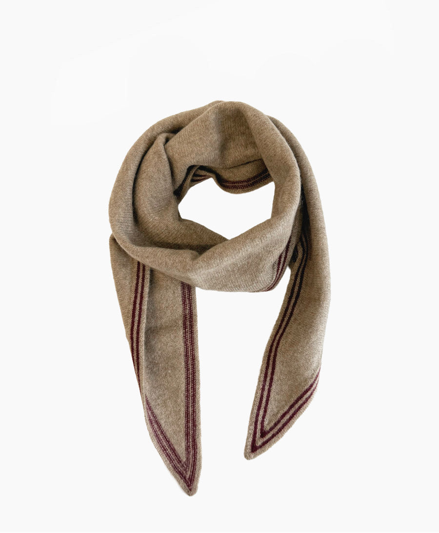 Kleiner Gestrickter Schal / Foulard aus Kaschmir - Beige / Rot