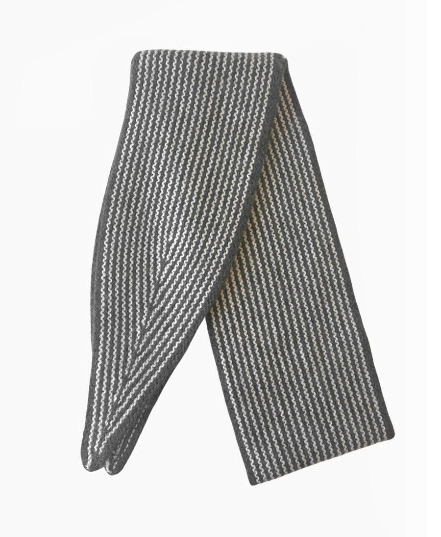 Kleiner Gestrickter Schal / Foulard aus Kaschmir - Grau gestreift