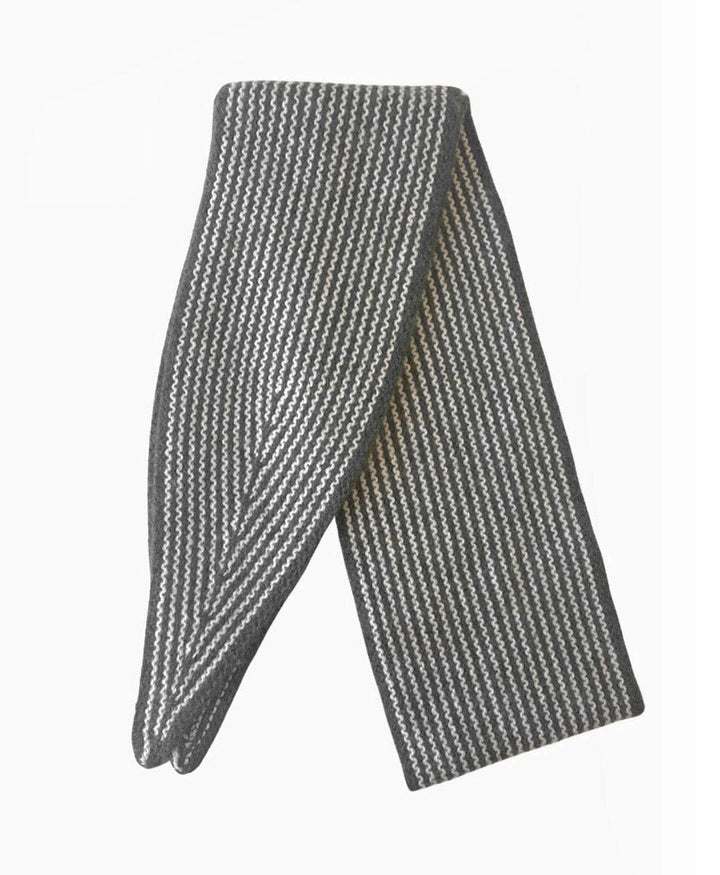 Kleiner Gestrickter Schal / Foulard aus Kaschmir - Grau gestreift